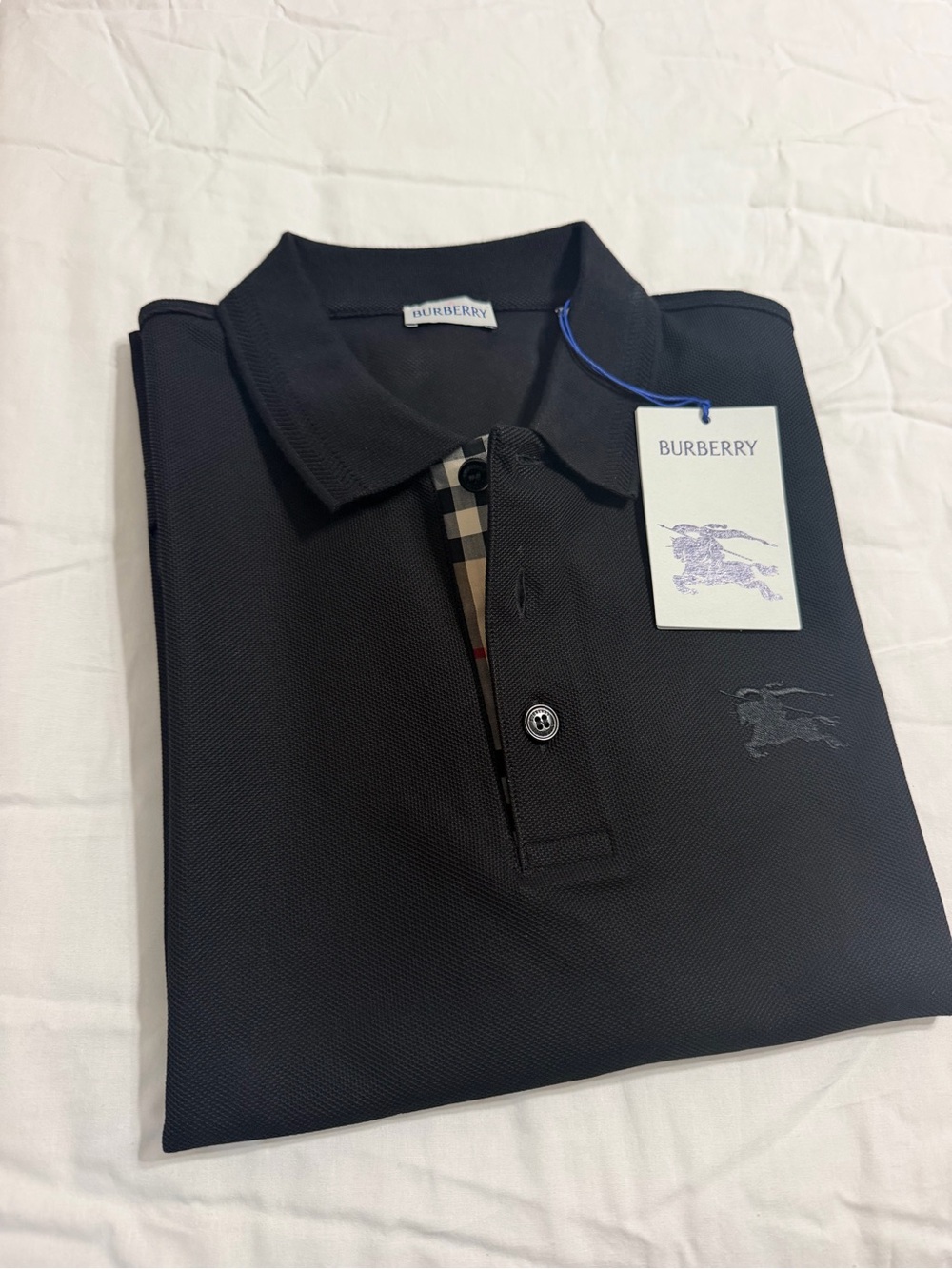Burberry Black Polo with Signature Check Placket